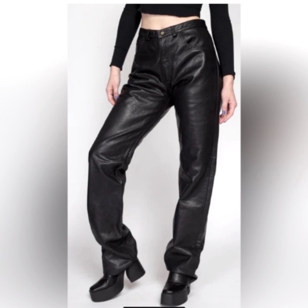 Vintage Black Leather high rise and straight leg pants
